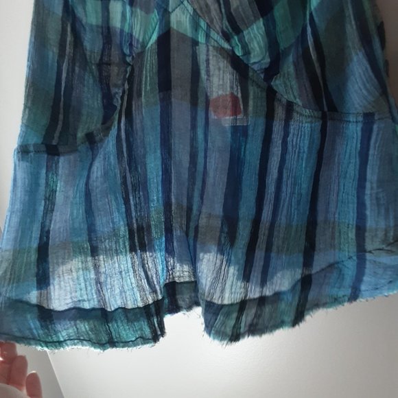 Free People We the Free Blue Plaid Cotton Cami Sleeveless Top Size Small - Picture 7 of 16